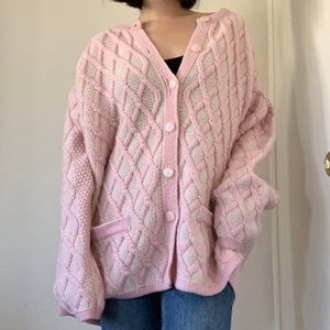 ‼️SOLD Cottagecore Pink cream oversized chunky cardigan knit